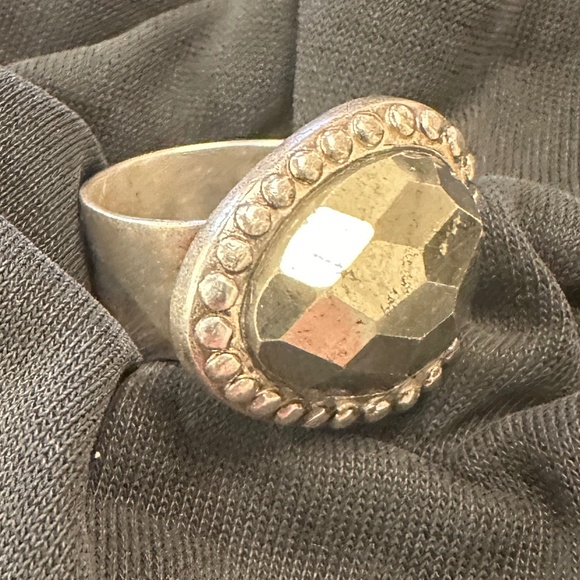 Silpada Fantasy ring, thick band sterling silver w/ diamond cut pyrite, size 8. - Picture 2 of 10